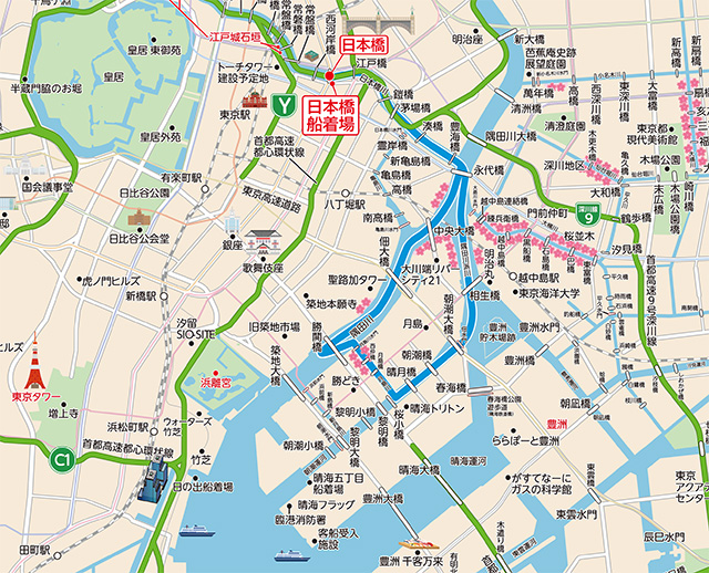月島・大川端プチお花見クルーズ60分コース